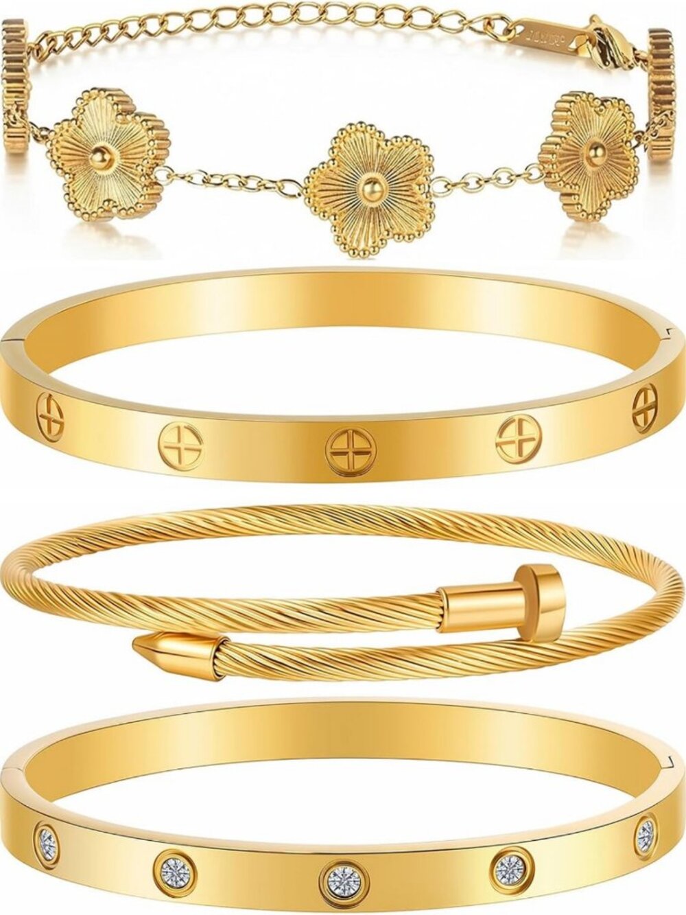 Stackable Silver Bracelets for Women - Stainless Steel Love Bangles, Perfect